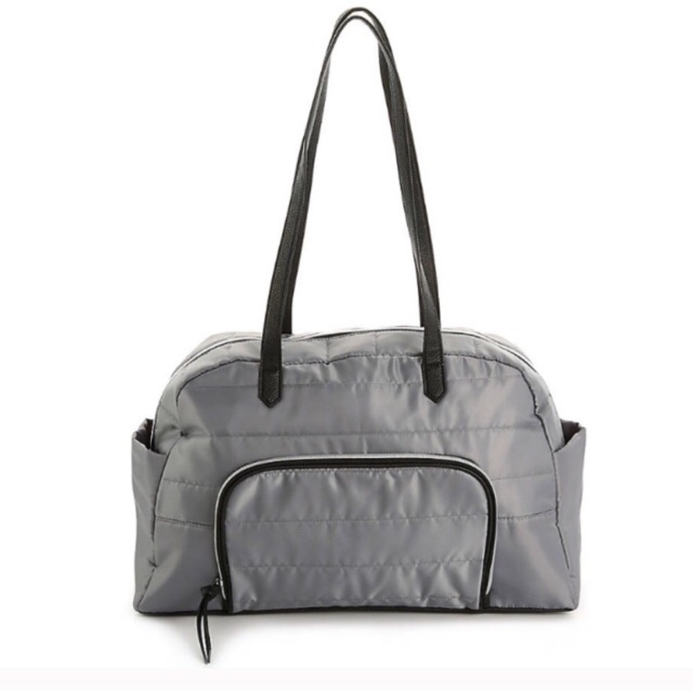 New dsw gray quilted nylon gym duffel bag